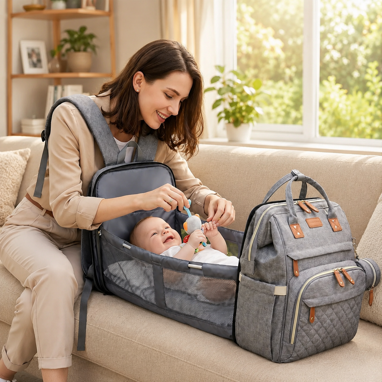 3-in-1 Diaper Backpack with Foldable Baby Bed – Travel Baby Bag – Cuddleberry
