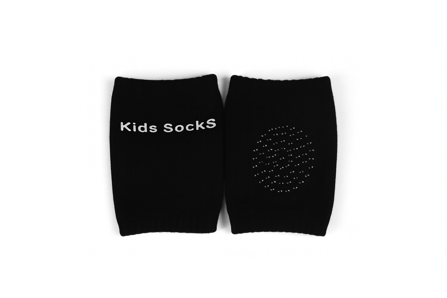 Two black socks with 'Kids Socks' text on a white background