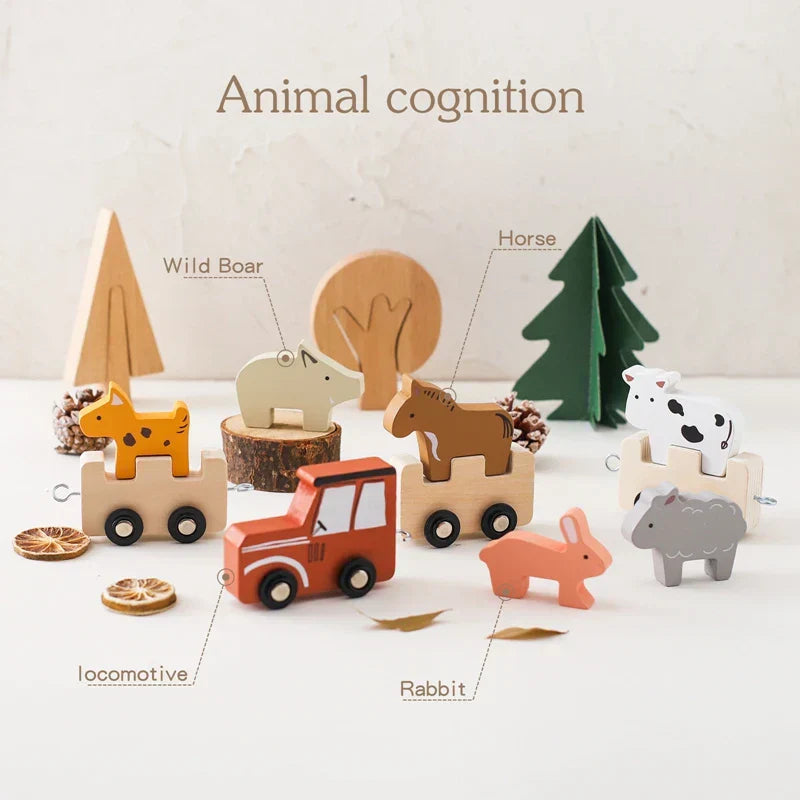 FarmTrail Wooden Animal Train Set