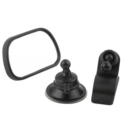 Car rearview mirror with suction cup and bracket on a white background