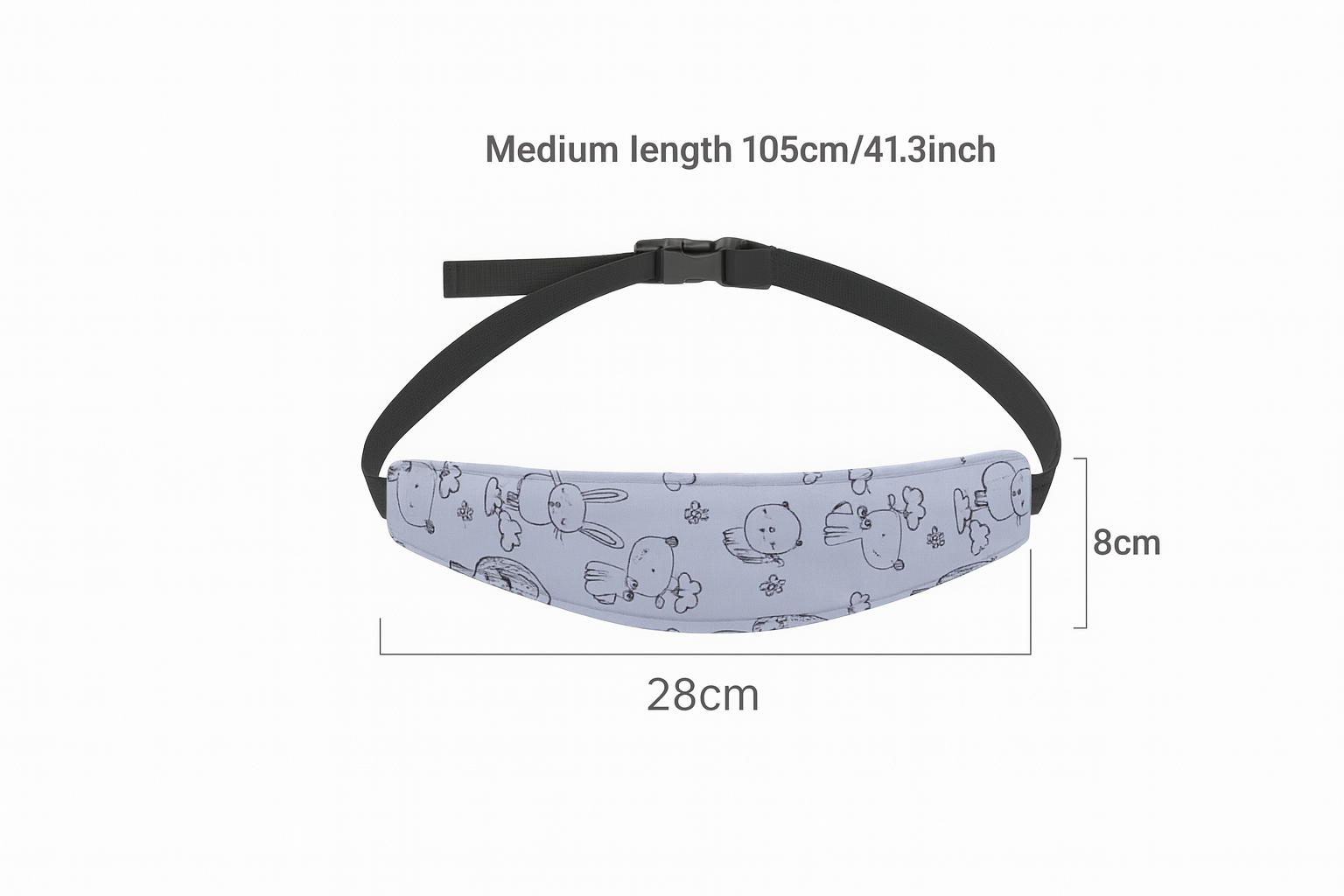 Measurement chart of a waist bag with dimensions on a white background