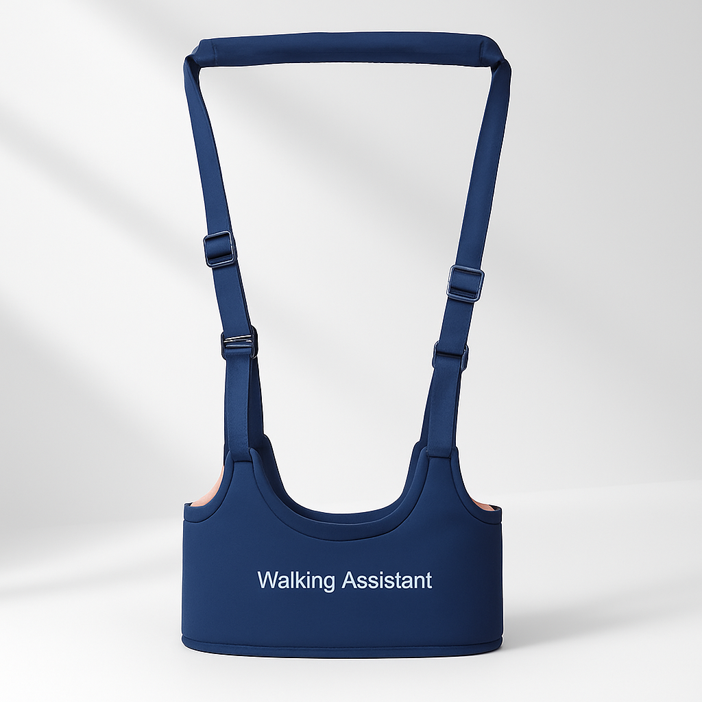 Navy blue walking assistant device on a white background