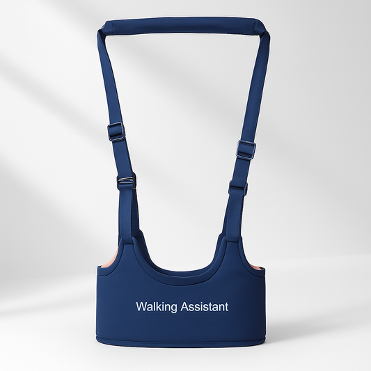 Navy blue walking assistant device on a white background