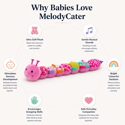 MelodyCater Sensory Musical Plush – Rattle & Soft Toy Caterpillar for Babies