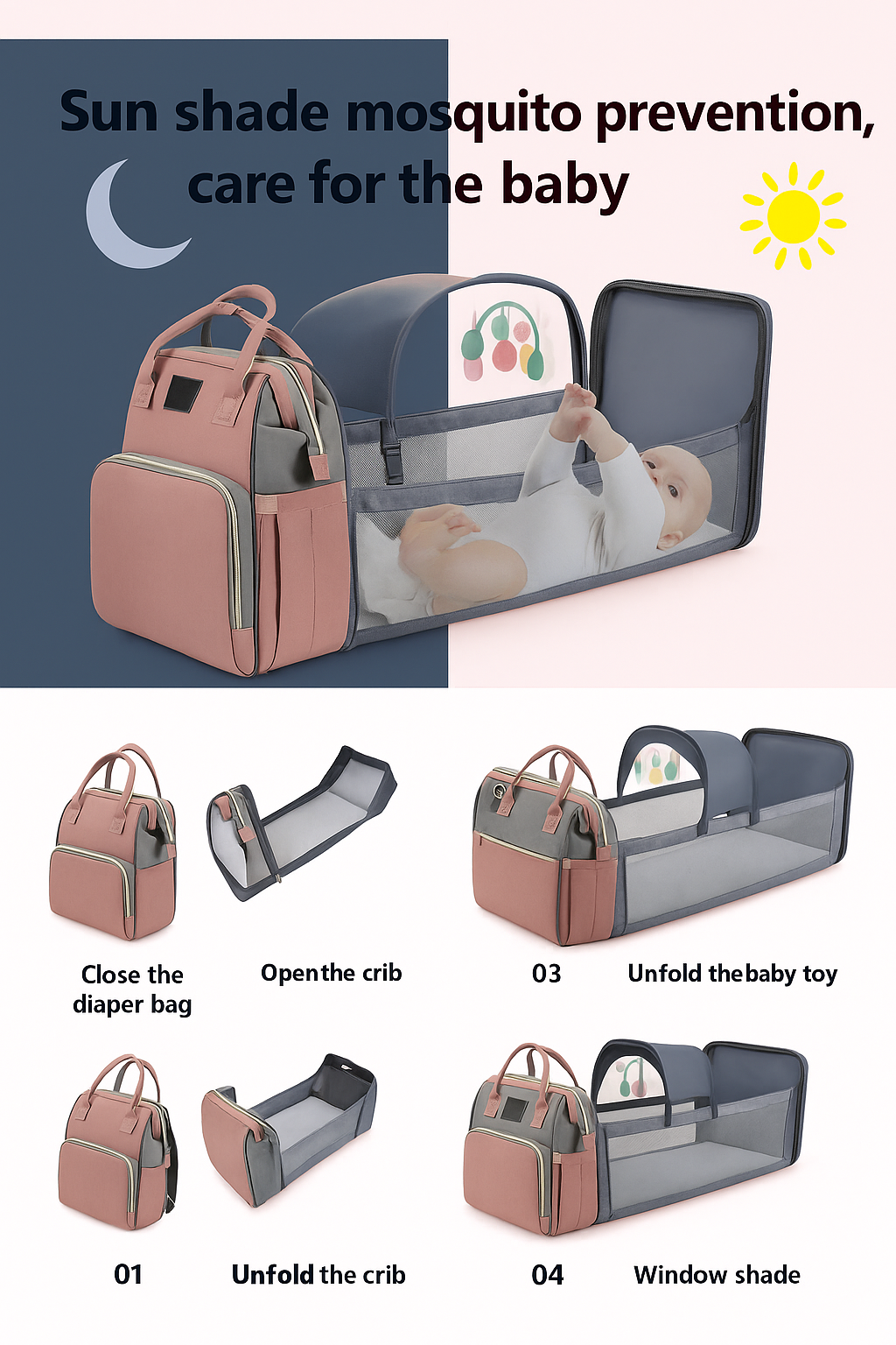 Baby Diaper Backpack with Foldable Crib