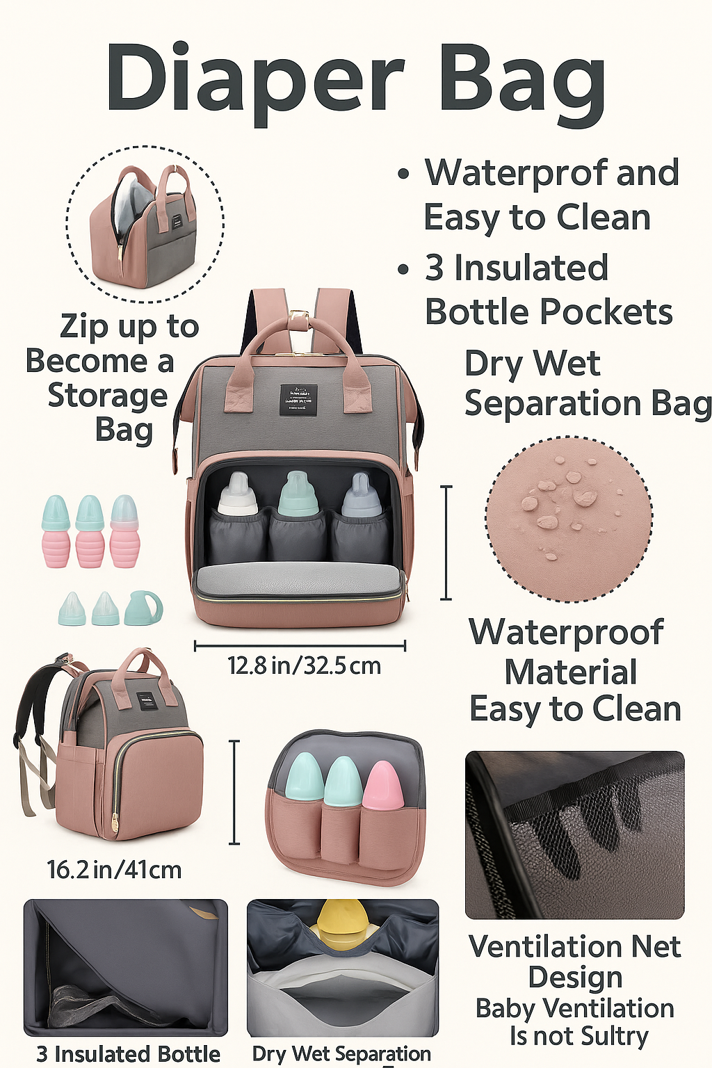 Baby Diaper Backpack with Foldable Crib