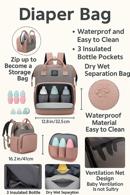 Baby Diaper Backpack with Foldable Crib