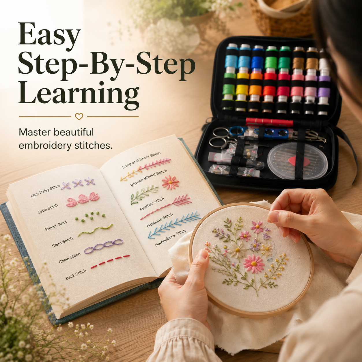 StitchCraft Embroidery Book Kit for Moms and Kids