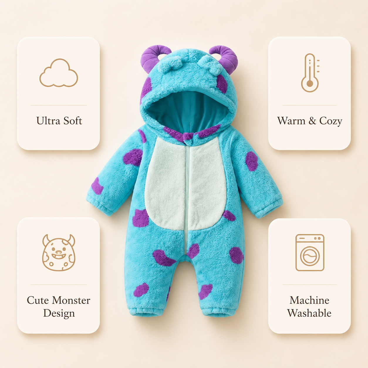 Monster Fleece Baby Romper