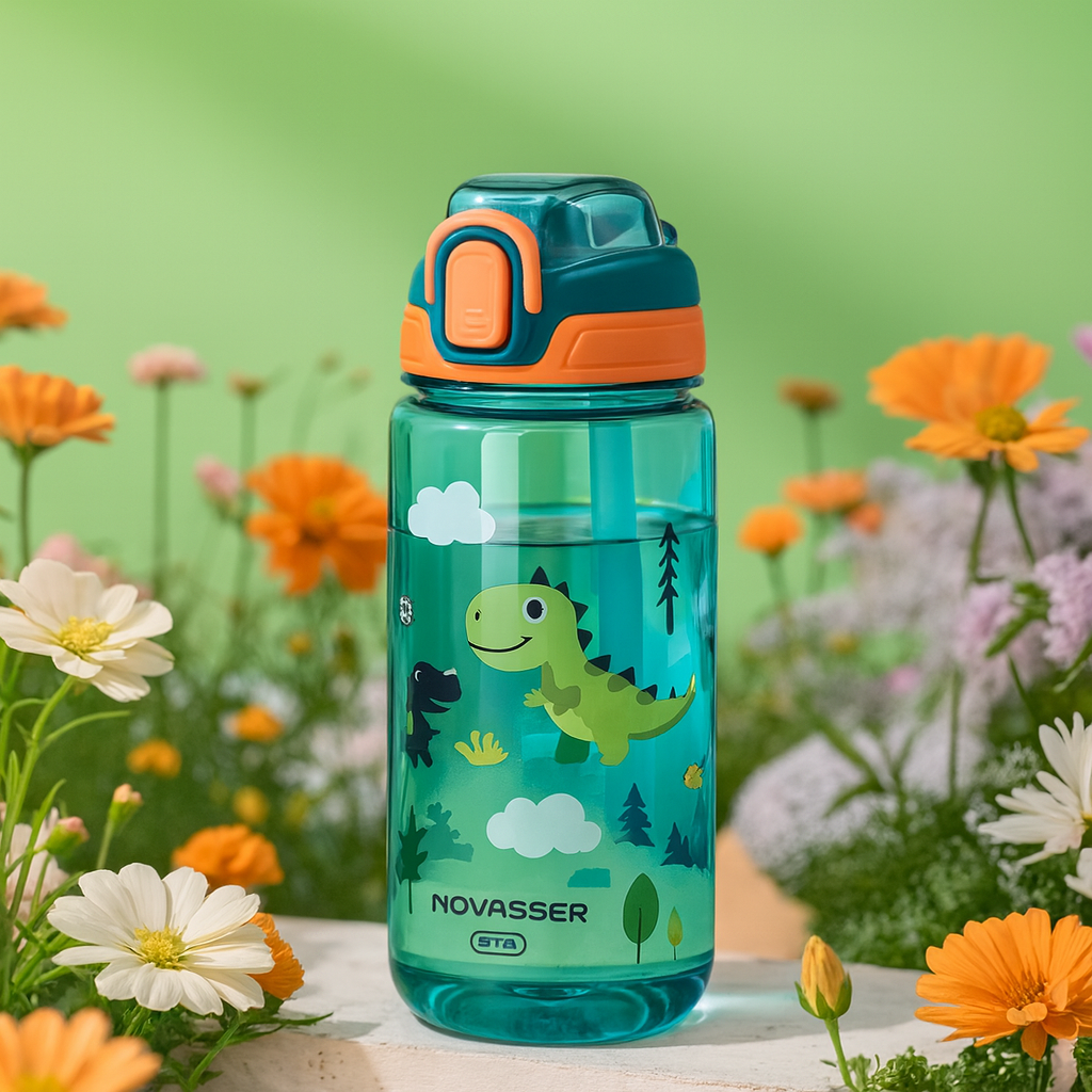 600ml Dinosaur Kids Water Bottle with Straw