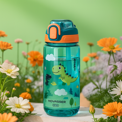600ml Dinosaur Kids Water Bottle with Straw