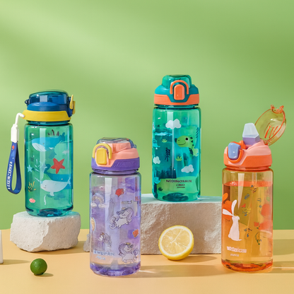 600ml Dinosaur Kids Water Bottle with Straw