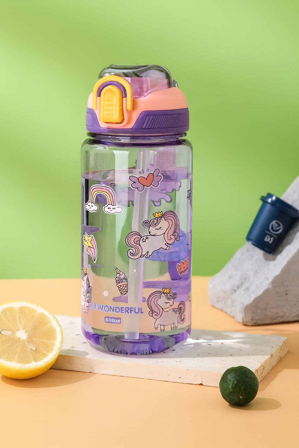 600ml Dinosaur Kids Water Bottle with Straw