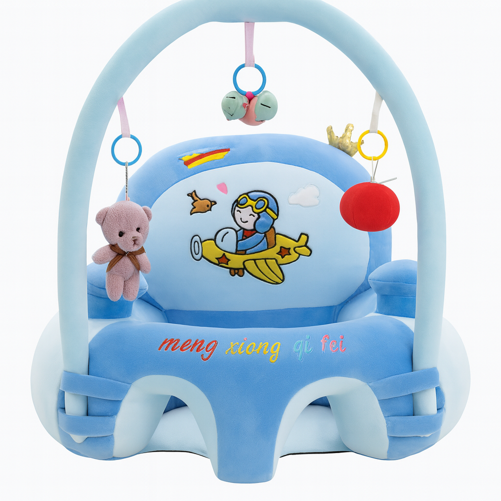 Baby Support Seat with Safety Harness & Plush Toy Arch