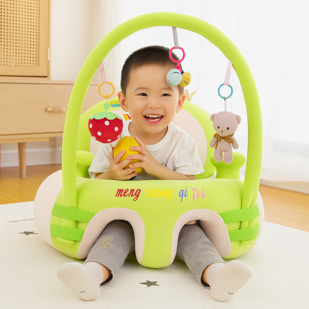 Baby Support Seat with Safety Harness & Plush Toy Arch
