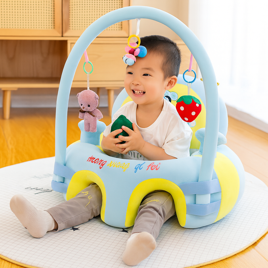 Baby Support Seat with Safety Harness & Plush Toy Arch