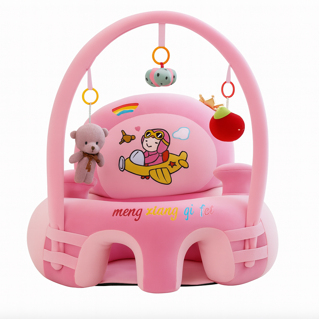 Baby Support Seat with Safety Harness & Plush Toy Arch