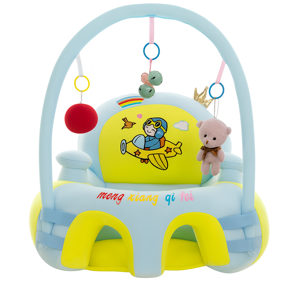 Baby Support Seat with Safety Harness & Plush Toy Arch