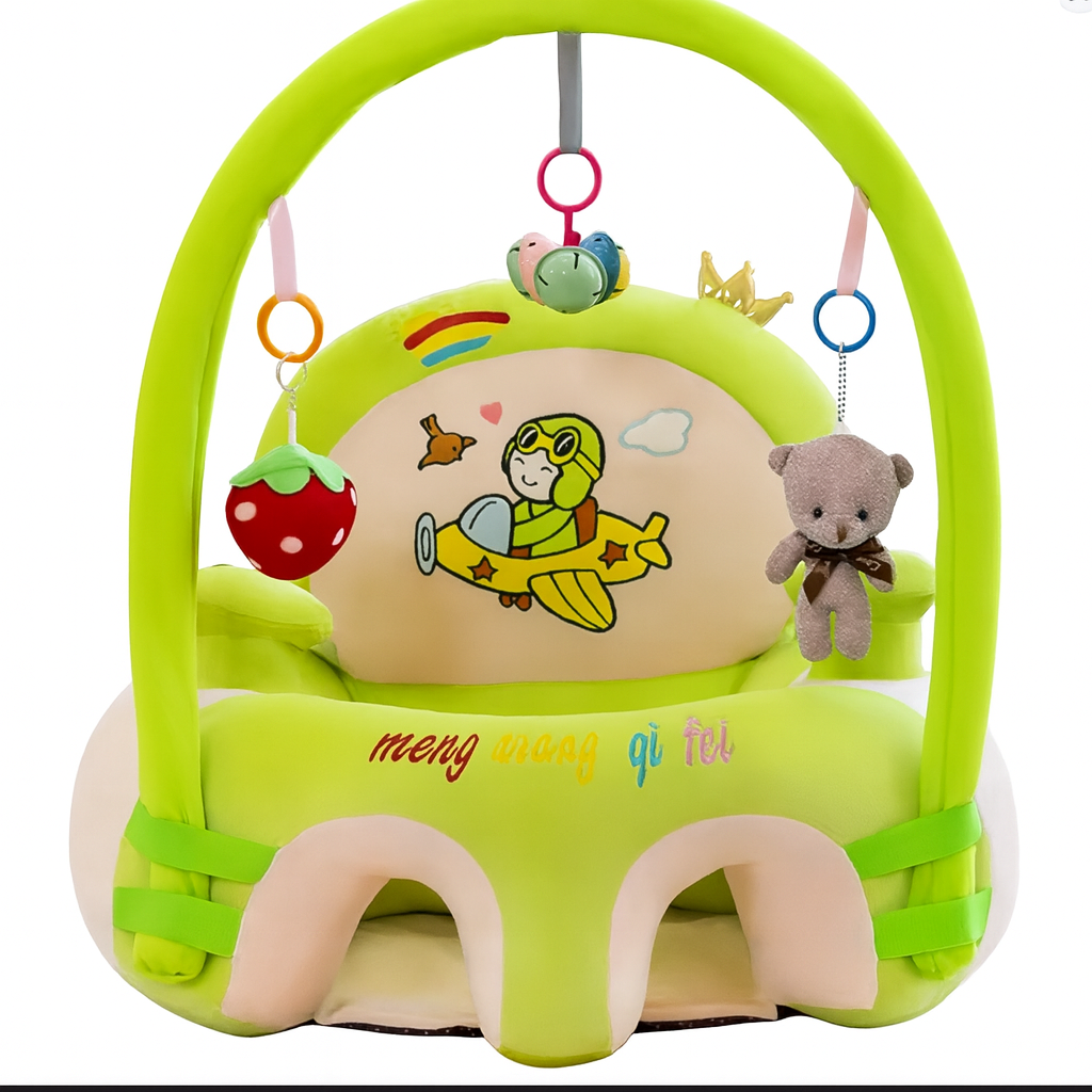 Baby Support Seat with Safety Harness & Plush Toy Arch
