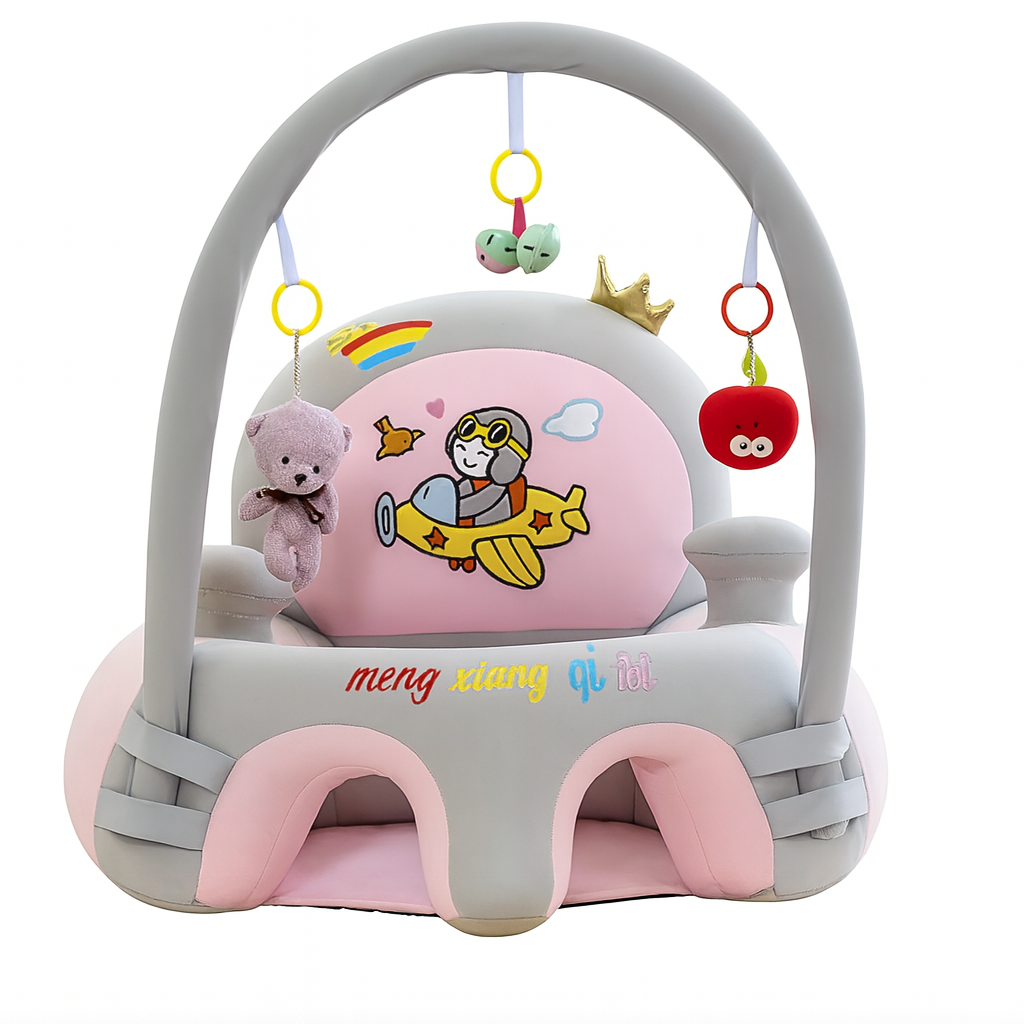 Baby Support Seat with Safety Harness & Plush Toy Arch