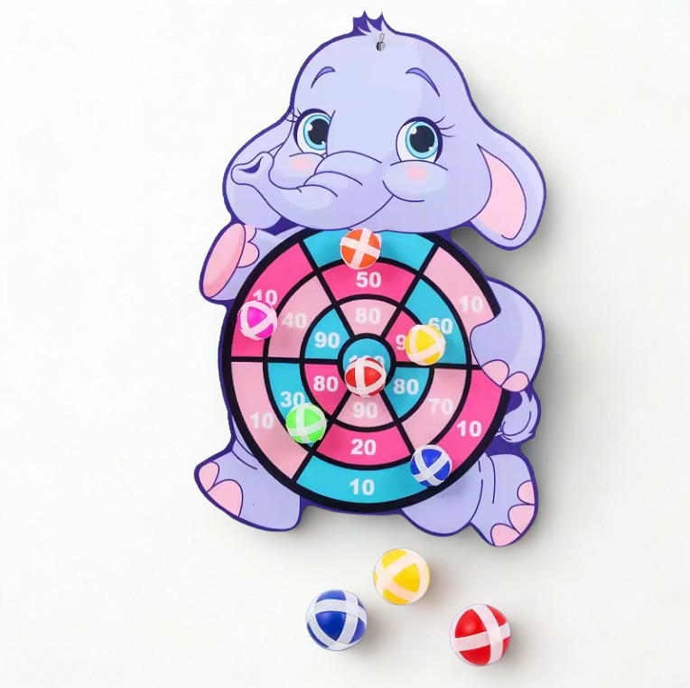 Children's dartboard with elephant design on a white background
