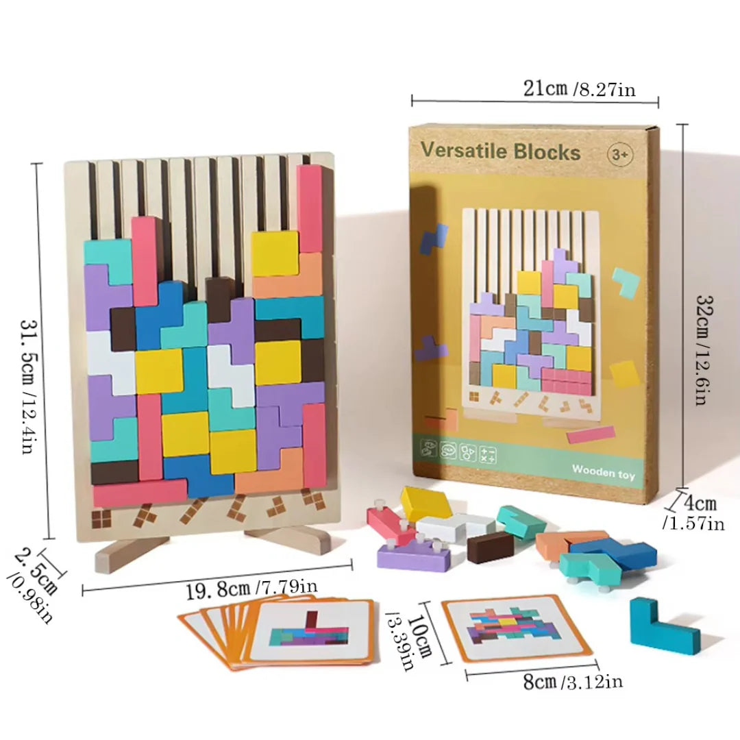 GeoStack Montessori Wooden Blocks & Shape Building Set