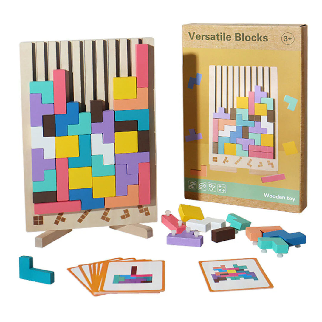 GeoStack Montessori Wooden Blocks & Shape Building Set