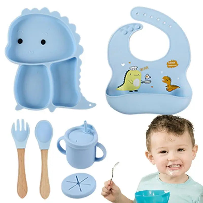 DinoFeast Silicone Dinnerware Set for Kids
