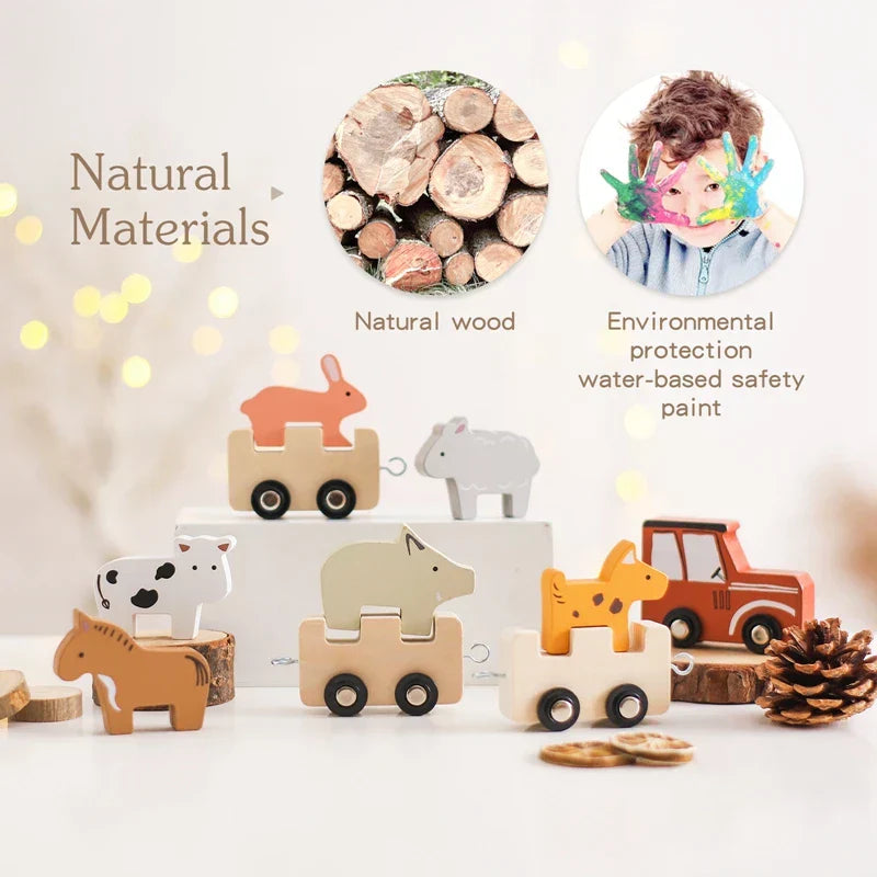 FarmTrail Wooden Animal Train Set