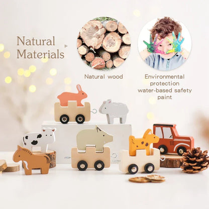 FarmTrail Wooden Animal Train Set