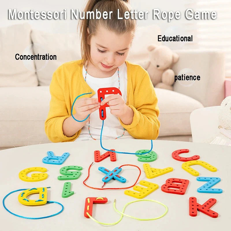 Alphabet & Number Wooden Threading Toy